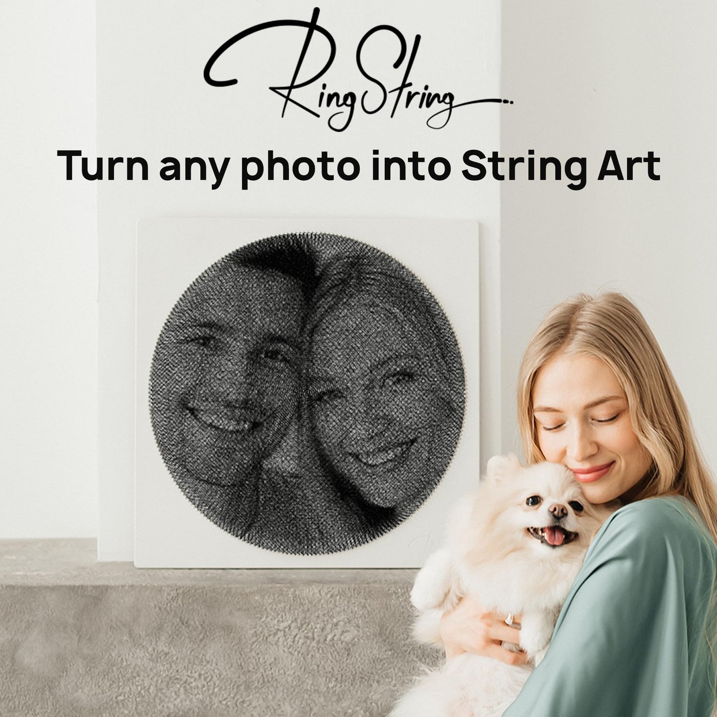 RINGSTRING Art Kit for String Art Creation from Any Photo - Custom Craft Kit for Adults - 3D DIY String Art Kit - Original Gift and Handmade Home Decor