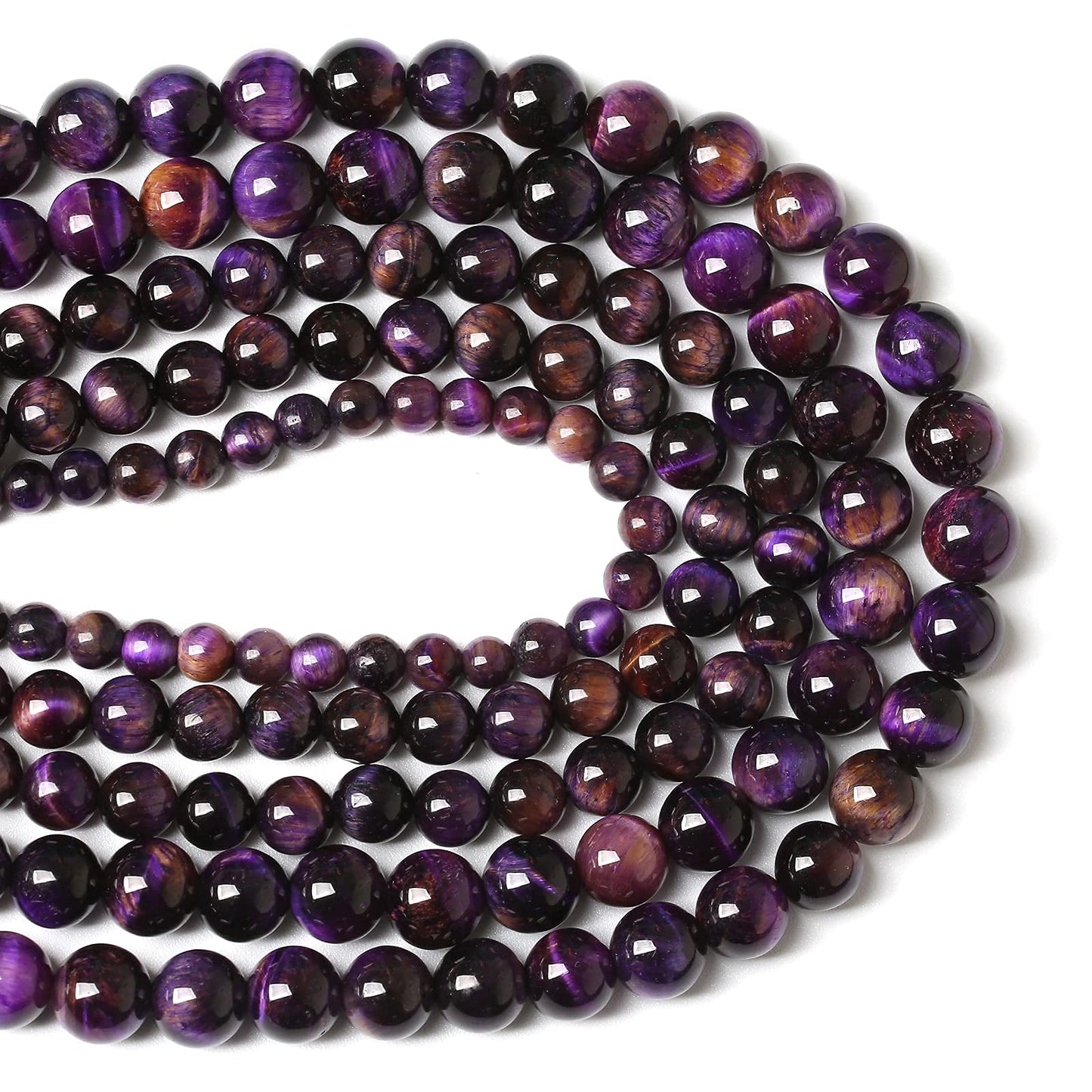 Natural Purple Tiger Eye Beads Round Loose Stone Beads Energy Gemstone Healing Power for Jewelry Making 1 Strand 10mm 38pcs