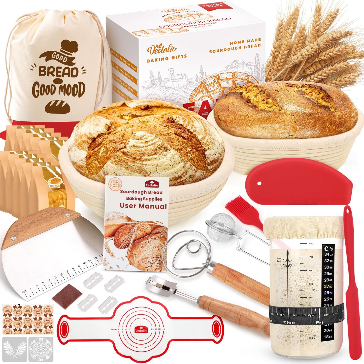 Sourdough Starter Kit, Sourdough Bread Baking Supplies, Sourdough Kit Home and Kitchen, Sour Dough Starter Kits, Sourdough Jar, Bread Proofing Basket, Sourdough Bread Basket, Sour Dough Kit Tools