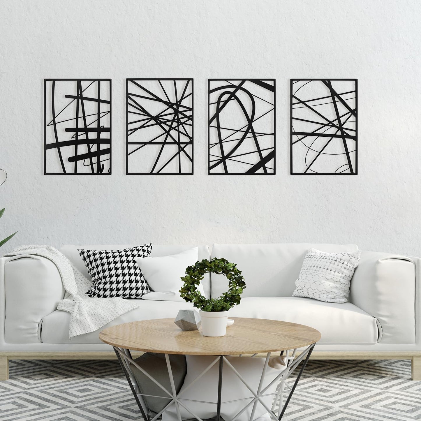 Art3dwallpanels Black Abstract Wall Art, Metal Single Line Art Wall Decor, 3D Textured Sculptures, Modern Decor for Living Room Bedroom Bathroom Study, 17'' x 12'', 4 Pack