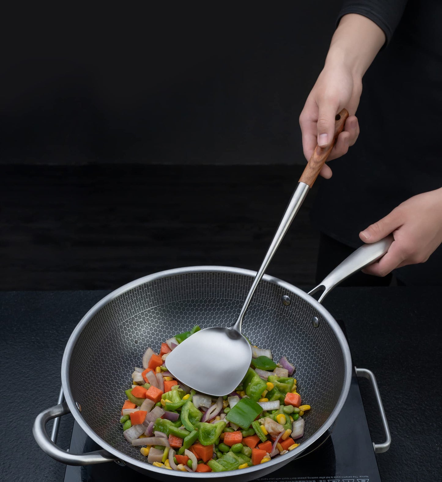 FJNATINH Wok Spatula and Ladle,Skimmer Ladle Tool Set, 17inches Spatula for Wok, 304 Stainless Steel Cooking Utensils