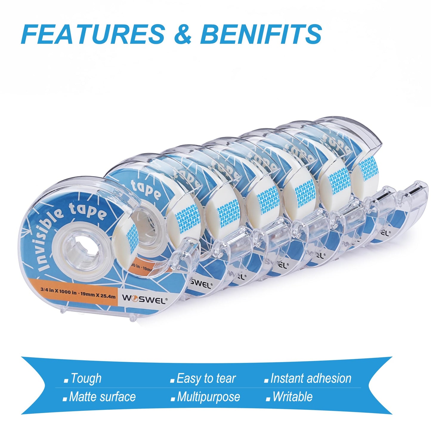 WOSWEL Tape Refills with Dispenser, 24 Roll Invisible Tapes, 3/4 Inch X 1000 in, Gift Wrapping Tapes Supplier for Home School Office Use