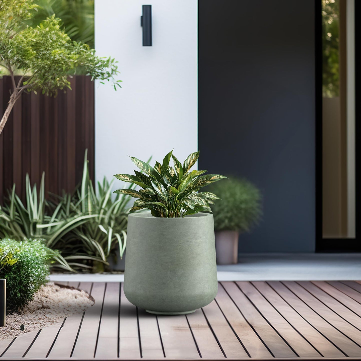 Kante 11.6" Dia Round Concrete Planter, Outdoor Indoor Large Plant Pots Containers with Drainage Hole and Rubber Plug for Home Garden Patio, Mint Green