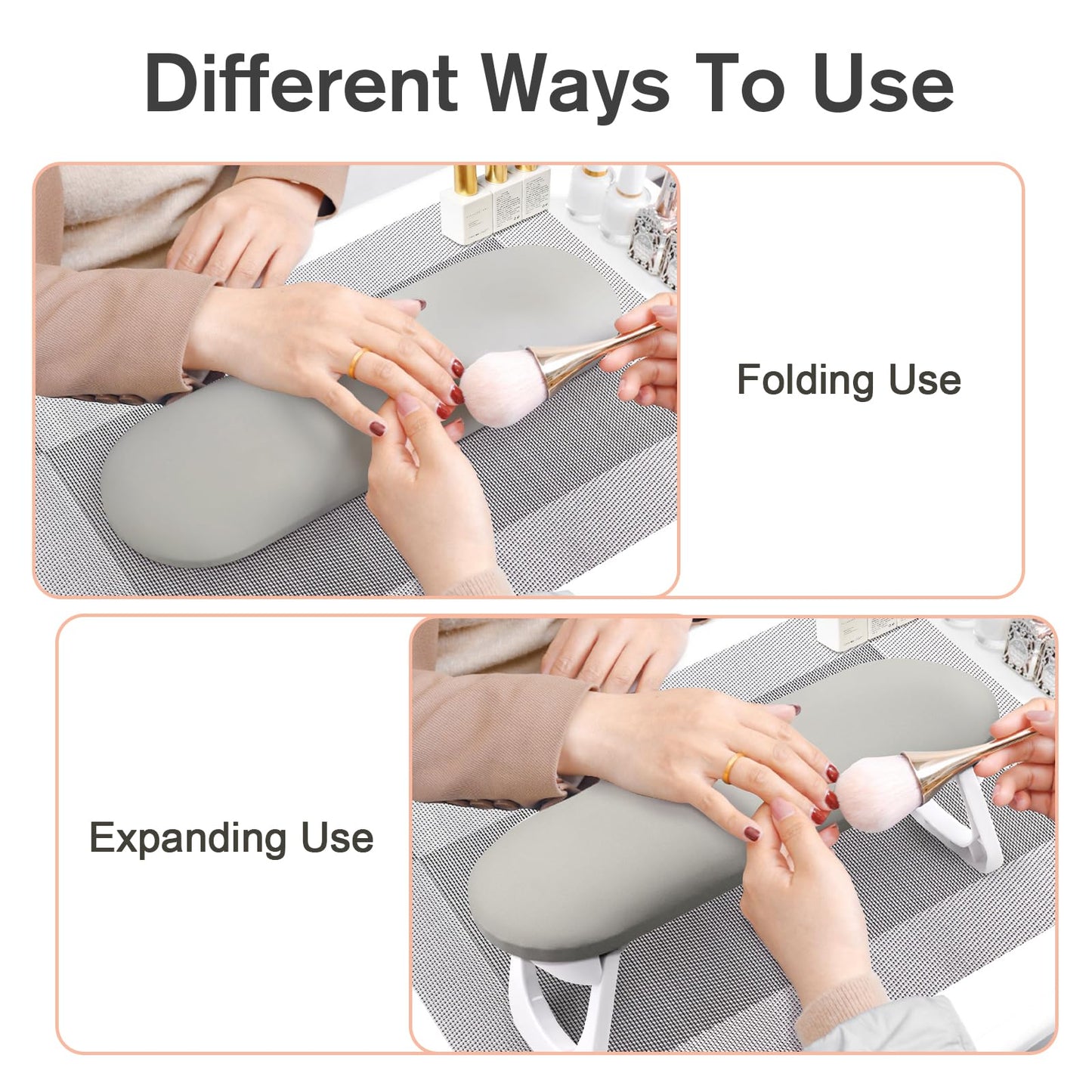 Subay Arm Rest for Nails Tech, Foldable PU Leather Nail Hand Rest for Hand Holder, Nail Stand Pillow with Nail Art Desk Mat for Manicure, Nail Supplies Tech for Salon Home Use - Dark Grey
