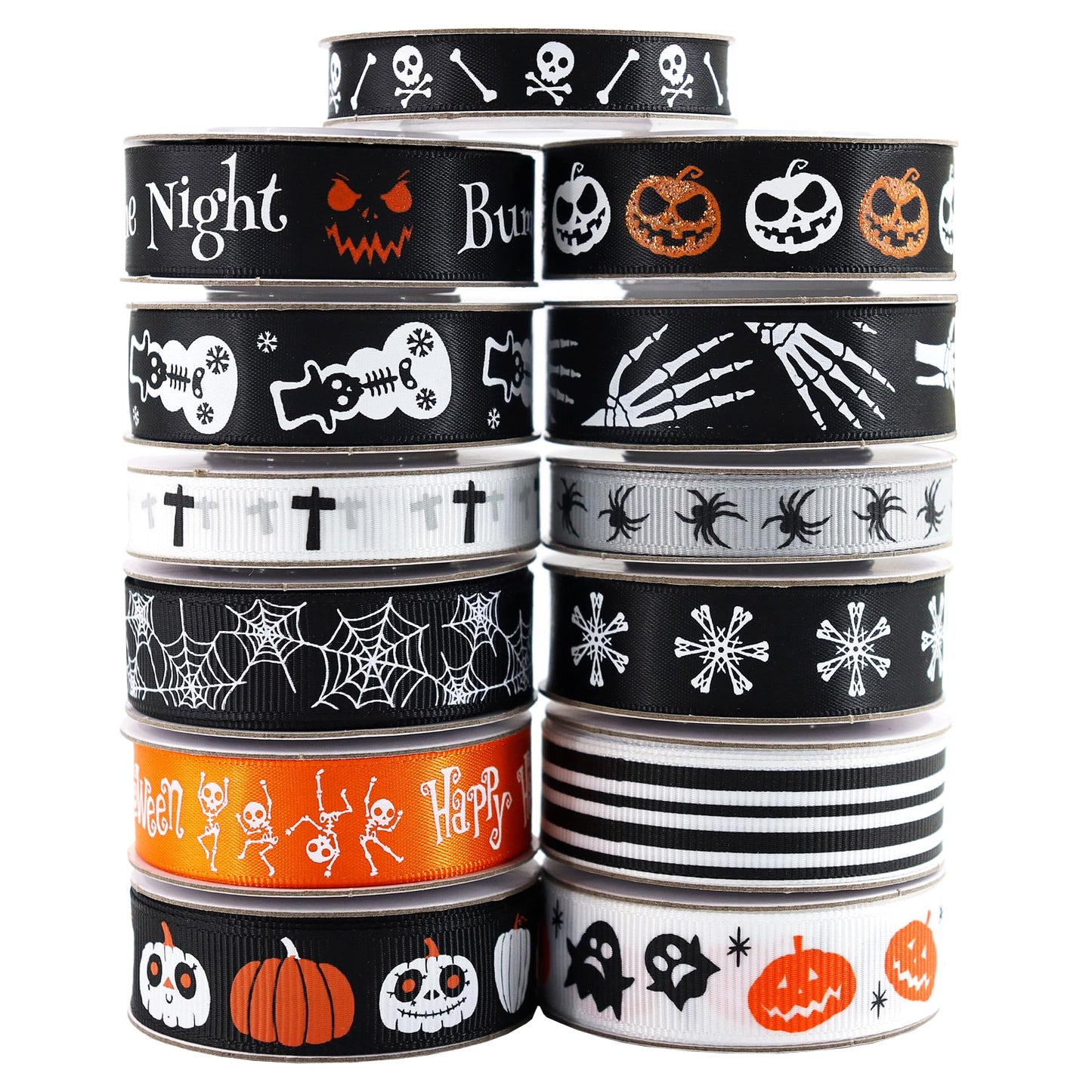 13 Rolls 65 Yards Halloween Ribbon Spider Skull Gnome Pumpkin Ribbons Halloween Printed Ribbon Gift Wrapping Home Wreath DIY Craft Party Decoration