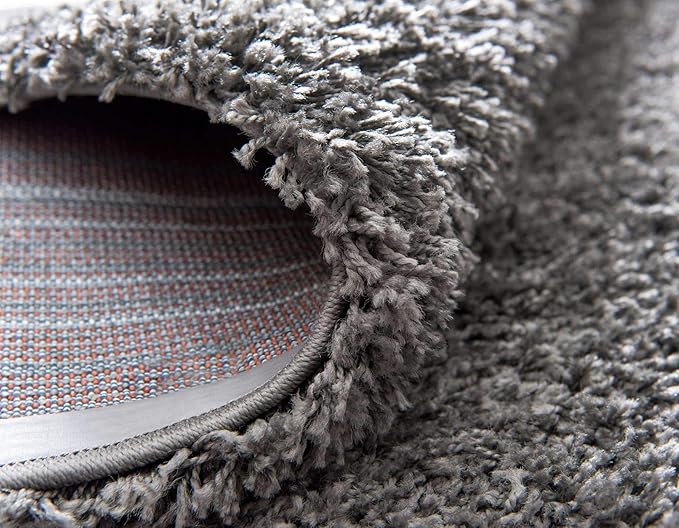 Unique Loom Solid Shag Collection Area Rug (5' 1" Round Graphite Gray)