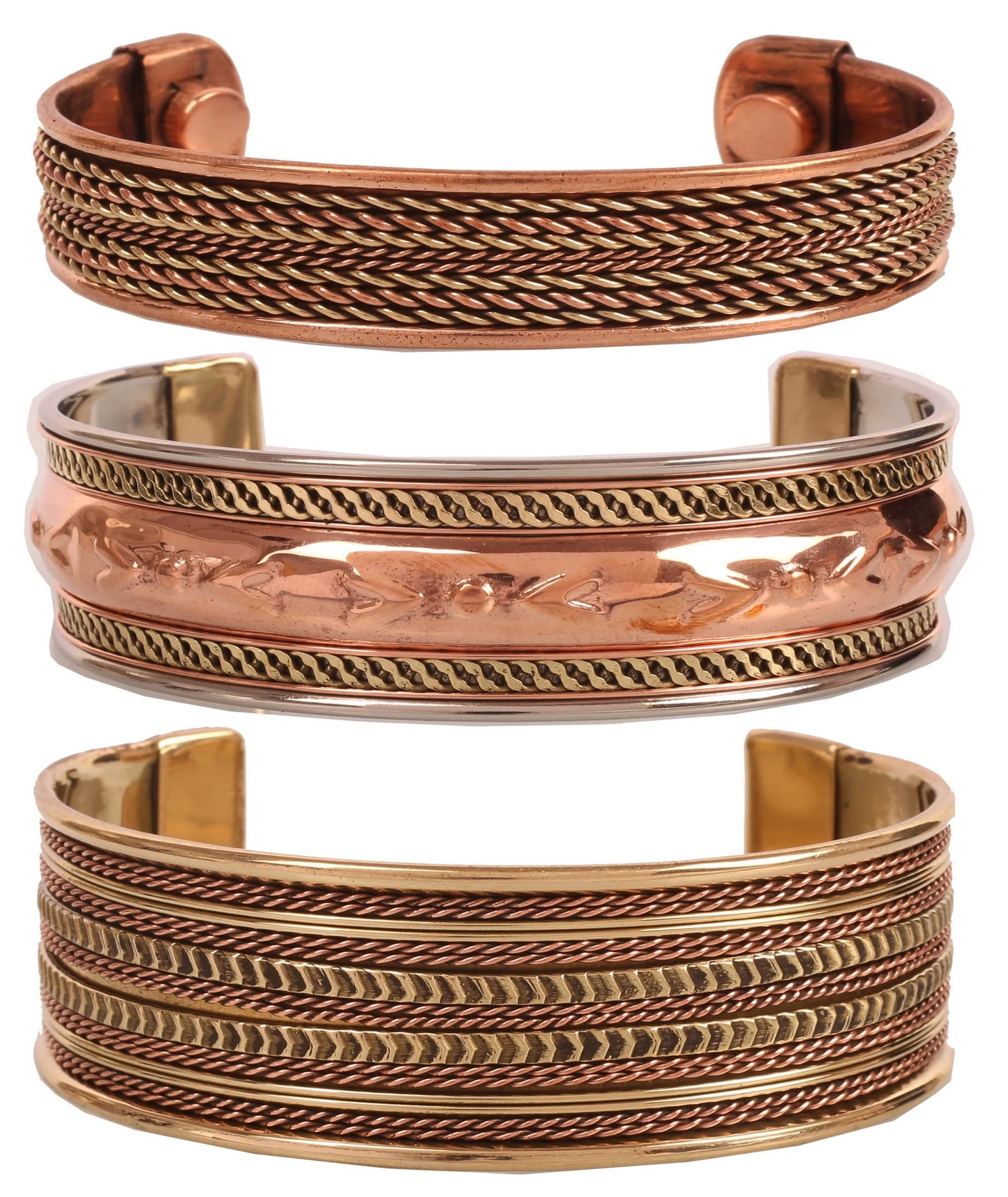 Touchstone copper bracelets | gift for men women |adjustable 100% pure solid real magnetic jewelry | handmade bracelet set combo | rope braided tibetan bangles. Set of 3 different designs