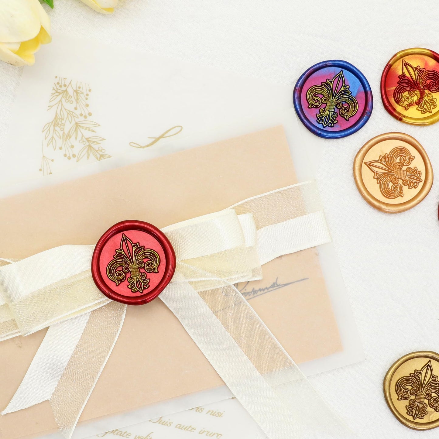 SWANGSA Fleur de Lis Wax Seal Stamp Kit with 200pcs Sealing Wax Beads, Great for Embellishment of Wedding Invitations, Wine Packages, Gift Wraps