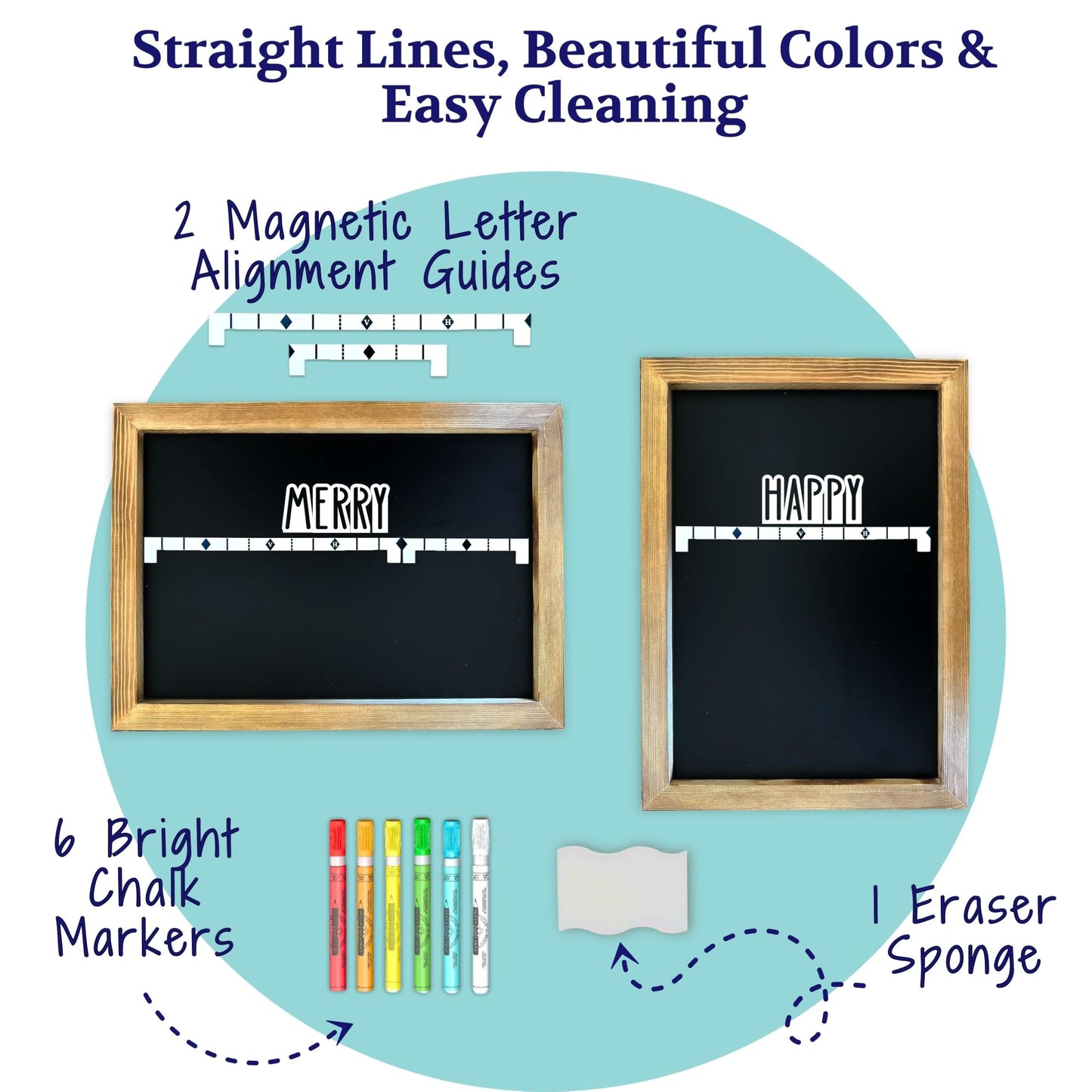 Magnetic Chalkboard Sign Kit - 12x17 Framed Hanging or Tabletop Chalk Board with Easel Stand, Acrylic Markers, Design & Letter Stencils for Chalkboard Art, Kitchen Countertop Menu (Rustic Wood)