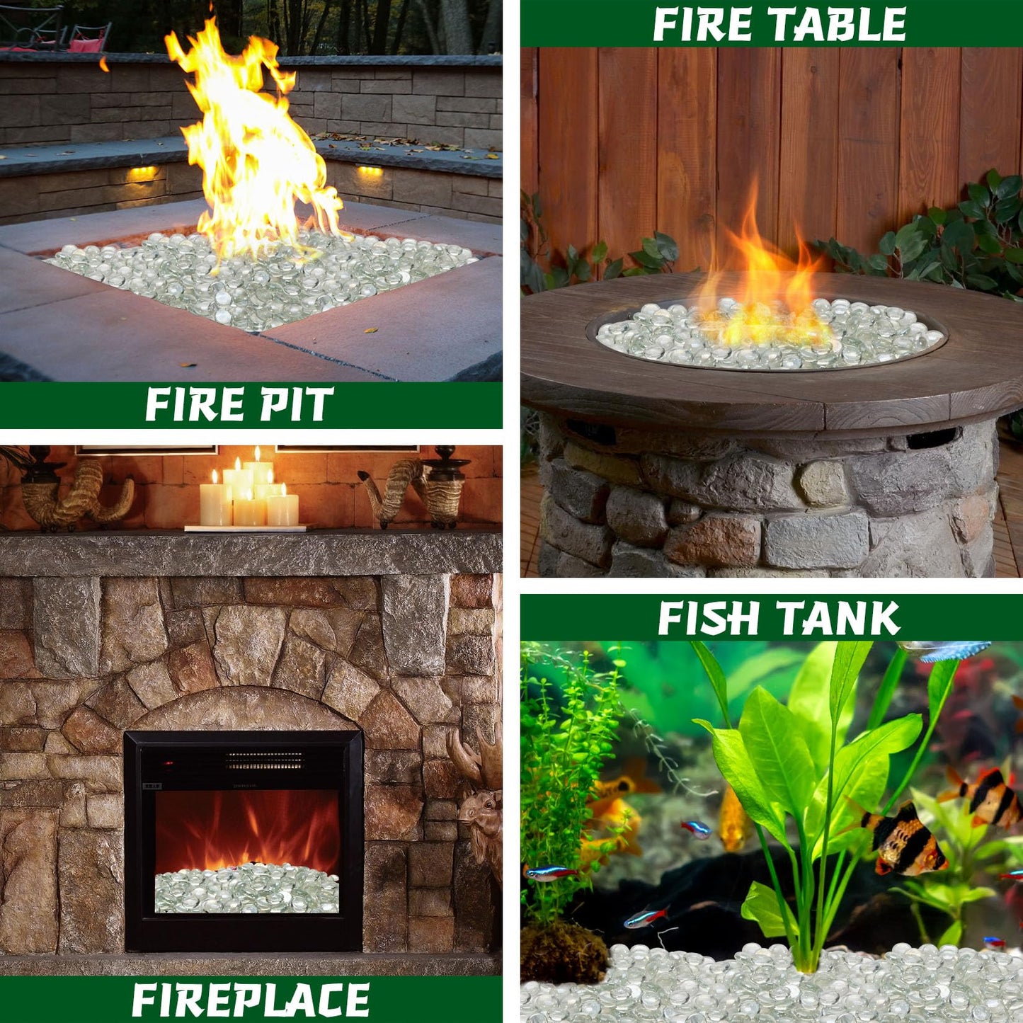 vchin 10 Pounds Firepit Glass, 3/4 Inch Glass Beads, Rocks for Fire Pit Table, Fireplace and Fire Bowl, Crystal Luster