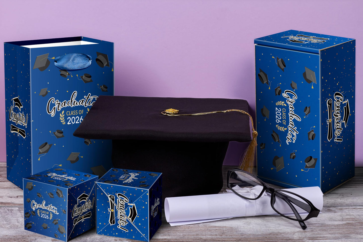 Lyforpyton 2026 Graduation Surprise Explosion Gift Box , DIY Grad Cash Folding Bouncing Gift Box , 15 Pcs Graduation Pop Out Folding Bounce Money Gift Box with Confetti , Suitable for Party Gifts for Graduates ( Blue )