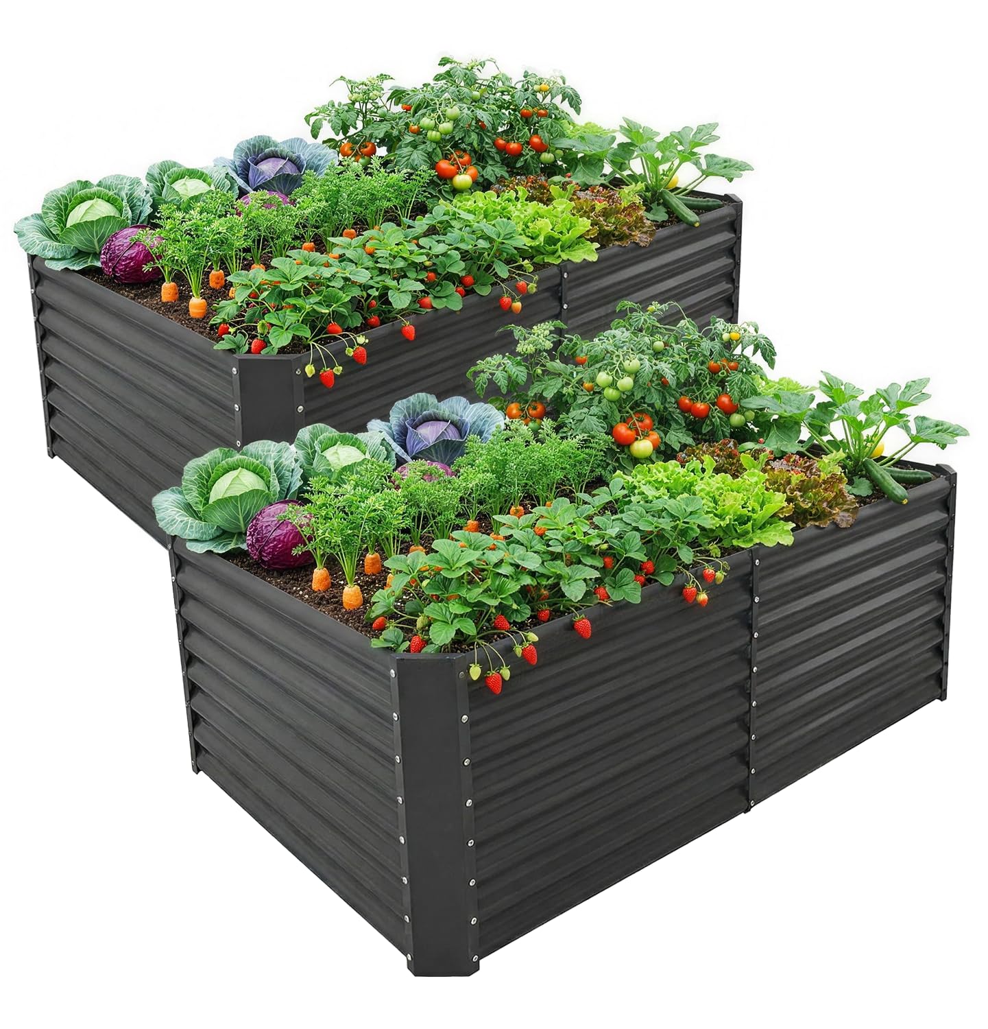 Land Guard 2 Pack 6×3×2 ft Galvanized Metal Raised Garden Bed, 2FT Deep Root Elevated Planter Box Steel Large Vegetable Flower Bed Kit, Gray