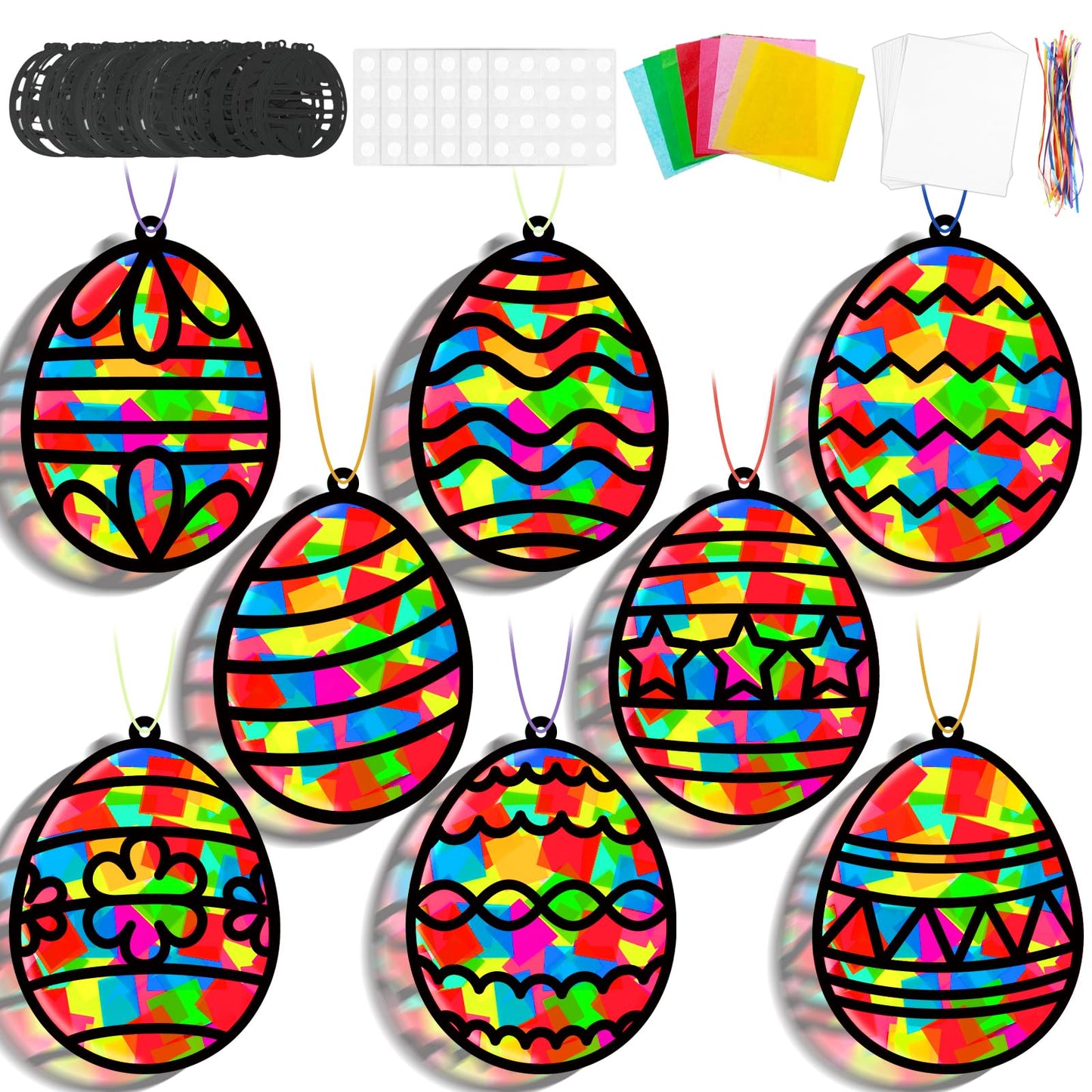 Lonfliness 32 Sets Easter Suncatchers Craft Kit DIY Egg Window Stained Glass Effect Paper Basket Style Home School Classroom Decorations Spring Art Craft Creative Games Activity Project Gift Favor