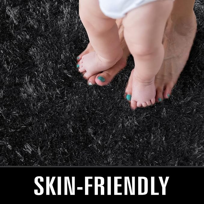 TWINNIS Super Soft Shaggy Rugs Fluffy Carpets 9x12 Feet, Indoor Modern Plush Area Rugs for Living Room Bedroom Kids Room Nursery Home Decor, Upgrade Anti-Skid Fuzzy Rug, Black