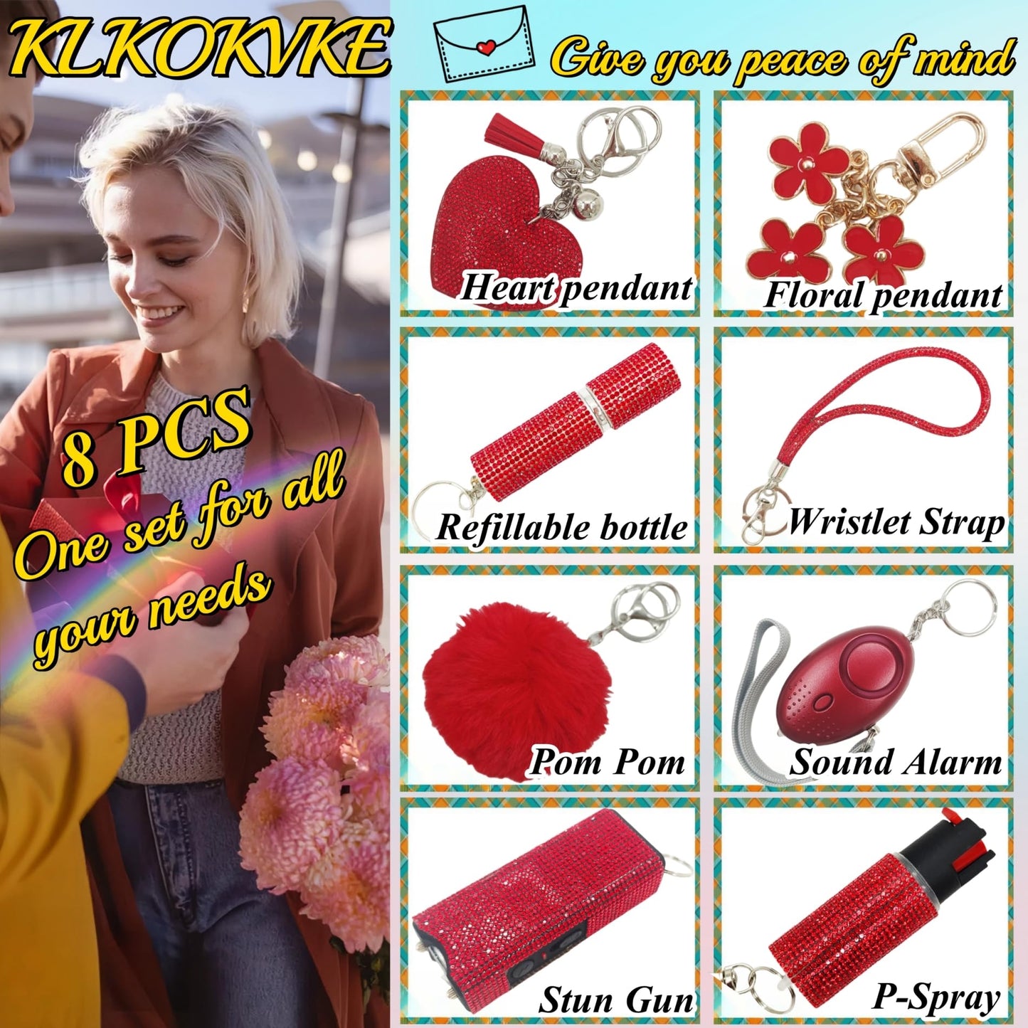 KLKOKVKE Gift Keychain Set for Women Including Wrist Strap, Heart Accessory, Petal Decor and Pom Pom Brown