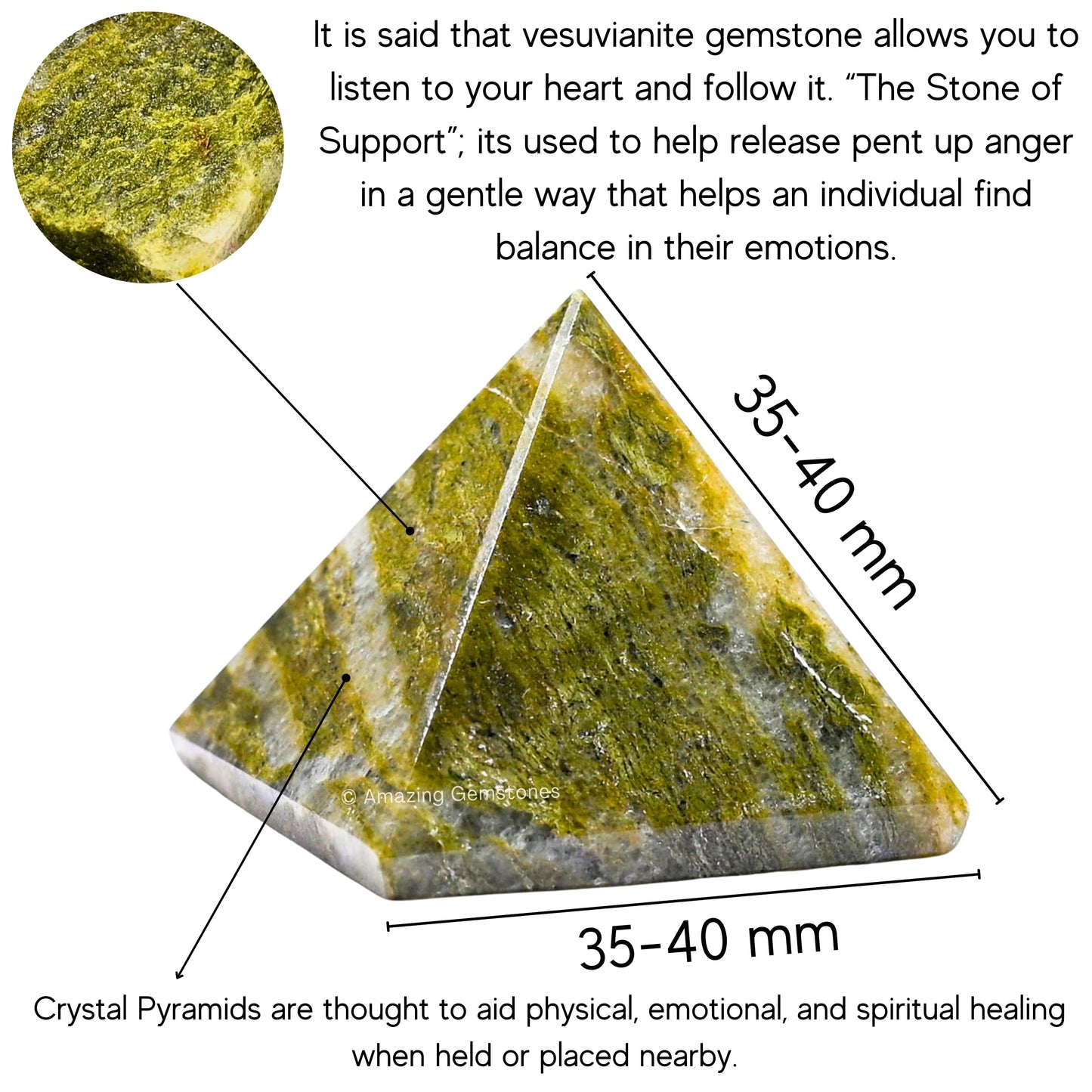 Vesuvianite Pyramid Crystal Healing Stones - 1.5" Great Pyramid Figurine of Natural Stone Pyramid for Meditation, Reiki, Chakra Balancing and Crystal Pyramids Grid