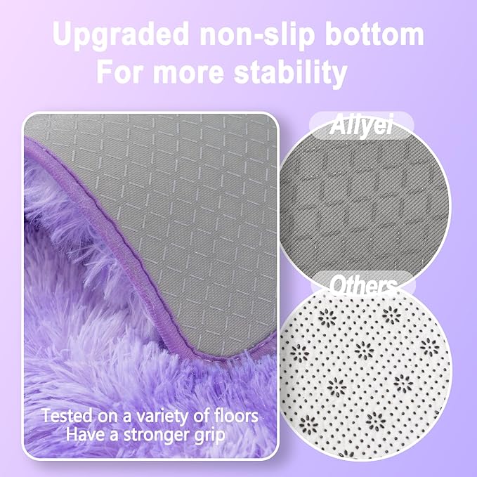 Soft Runner Rugs for Bedroom Hallways, 2x4 Tie-Dyed Purple Fluffy Shag Throw Area Rug Non Slip for Bedside Dorm, Long Shaggy Furry Carpet for Nursery Living Room