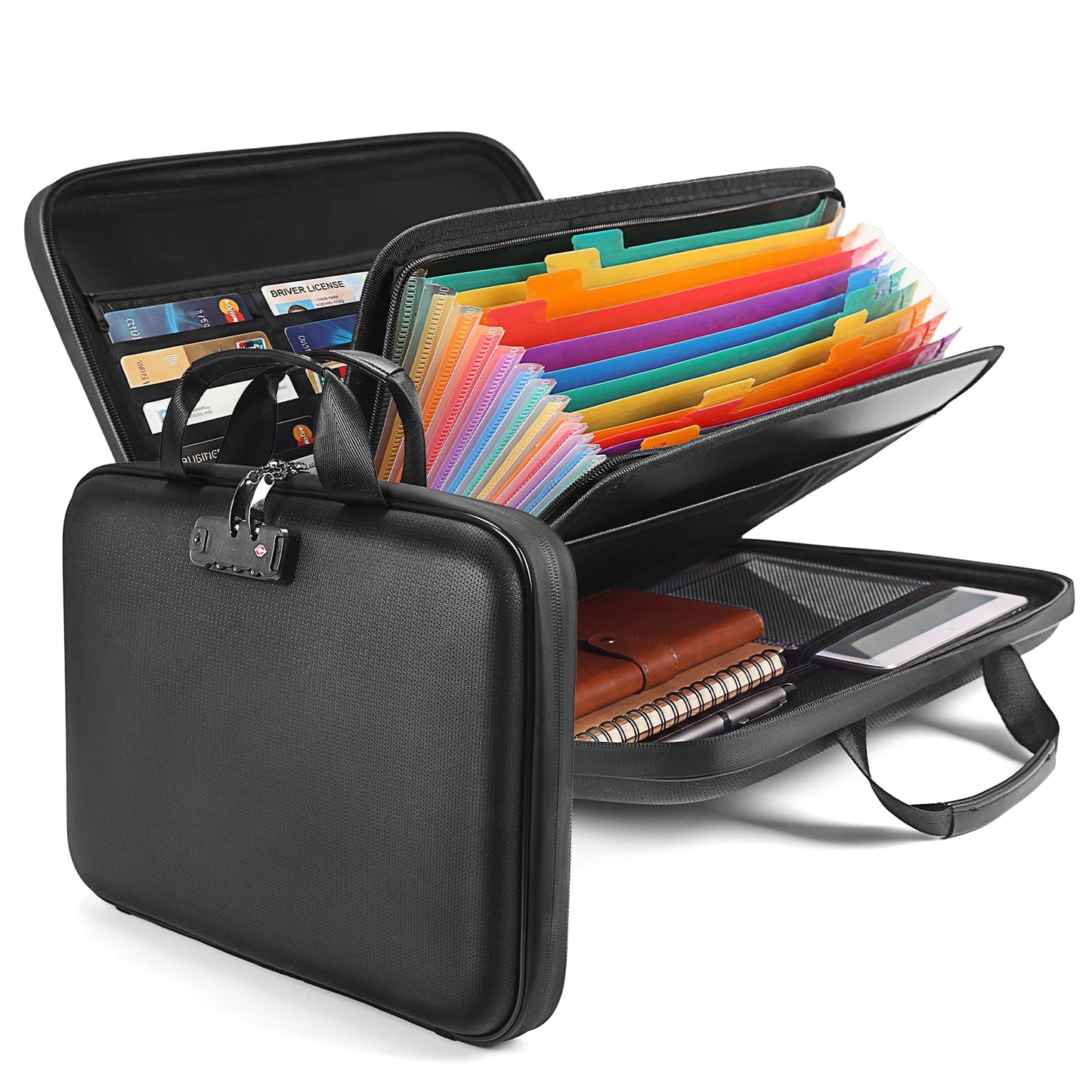 Calenzana Fireproof Document Boxes with TSA Lock, Upgraded 16 Pockets Fireproof＆Water Resistant File Organizer, Hard-Shell Safe Box for Important Certificates, Passport, Laptop