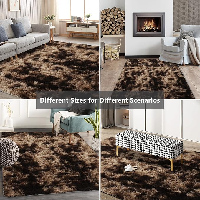 Shag Area Rugs for Bedroom Living Room,5X8 Ultra Soft Fluffy Area Rugs for Dorm,Indoor Carpet Nursery Rugs for Kids Girls Room Home Decor, Mottling Brown