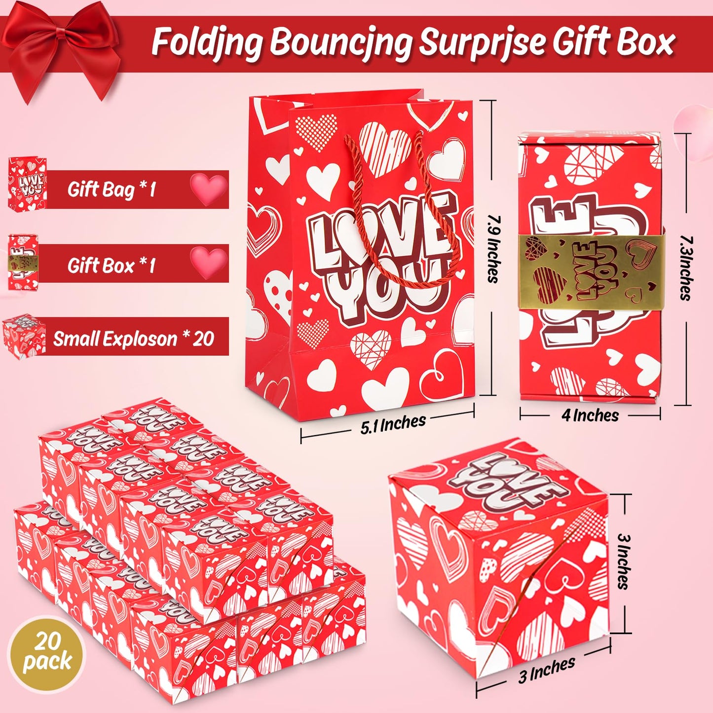 Valentine's Day Surprise Gift Box Explosion for Money,Unique Foleding Gift Box,Surprise for Wife,for Husband,Gift for Birthday,Anniversary,Party