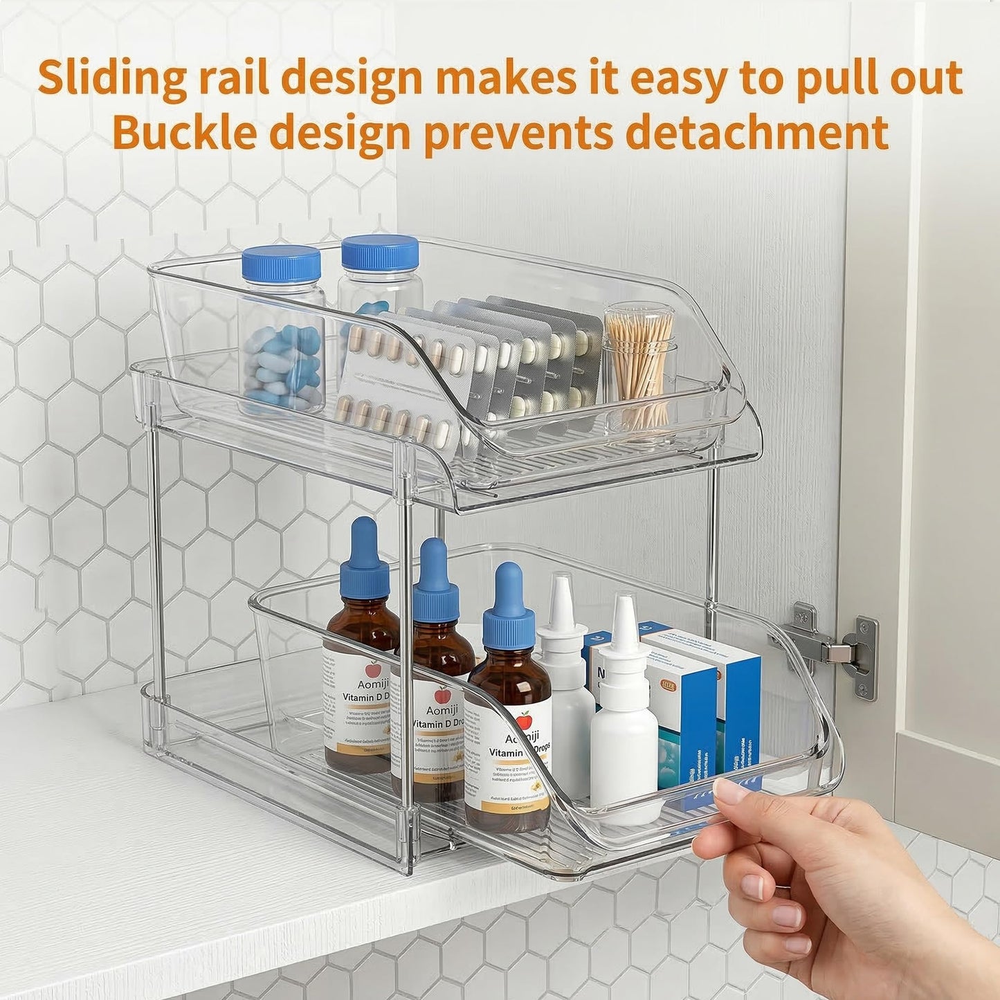 Wiojtry 2-Tier Vitamin Storage Organizer, Organizer for Vitamin Bottles And Medicine Bottle, Vitamin Bottle Organizer for Countertop, Bathroom Cabinet Storage Items Are Clearly Visible (2)