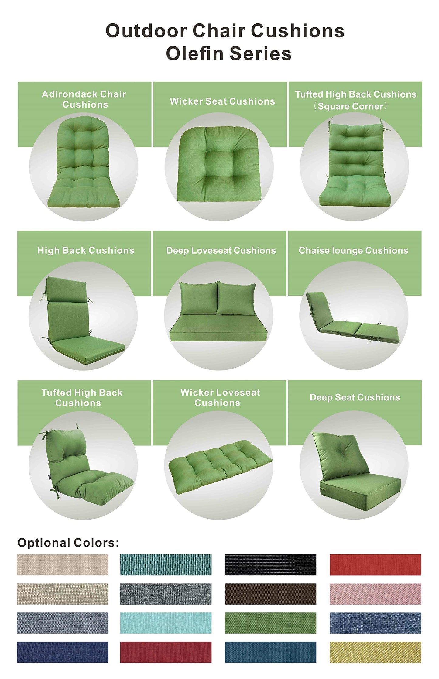 BOSSIMA Outdoor Indoor High Back Chair Tufted Cushions Comfort Replacement Patio Seating Cushions Deep Green
