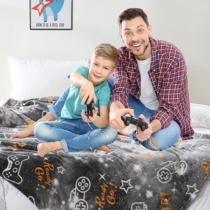 SOCHOW Glow in The Dark Gaming Blanket for Gamers, Soft Cozy Gamepad Game Controller Throw Gift Toys for Teens Youths Adults, Birthday Easter Room Decor Blanket, Grey 50 x 60 Inches