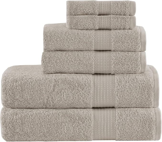 Madison Park Organic 100% Cotton Bathroom Towel Set, Hotel & Spa Quality Highly Absorbent, Quick Dry, Include for Shower, Handwash & Facial Washcloth, Multi-Sizes, Tan