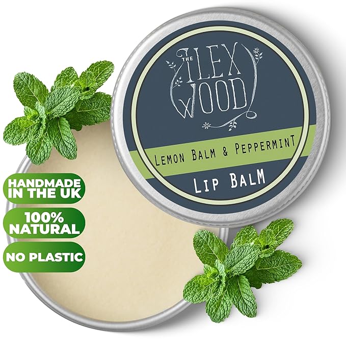 The Ilex Wood - Lip Balm Pack of 3 - Lemon Balm and Peppermint - All natural, coldsore prevention, cruelty free, plastic free, moisturising lip balm, handcrafted - 3 x 10ml (3 x 0.34 fl oz)