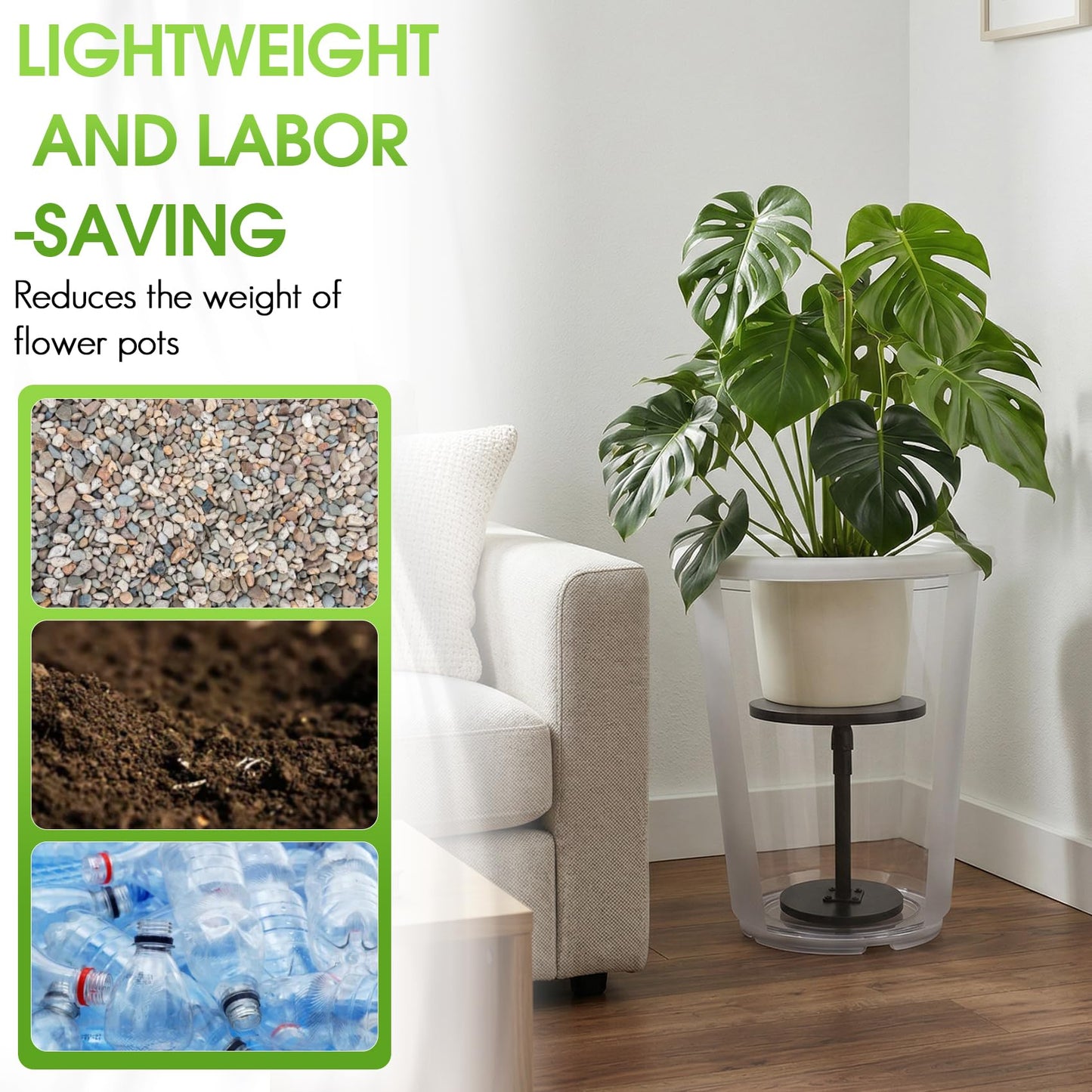 Flantor 2 Pack Adjustable Plant Risers for Inside Pots - Liftable Base Insert for Tall & Large Flower Pots & Plant Containers, 12-21" Adjustment Indoor Outdoor Use for Deep Pot (6" 8" 10" Base or Top)