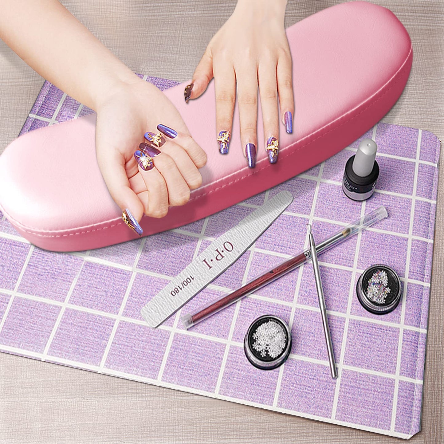 TOROKOM Nail Arm Rest for Acrylic Nails Hand Rest Pillow Cushion for Nails Microfiber Leather Nail Armrest Stand Holder Table Desk Station Manicure for Acrylic Nails Tech Use, Pink