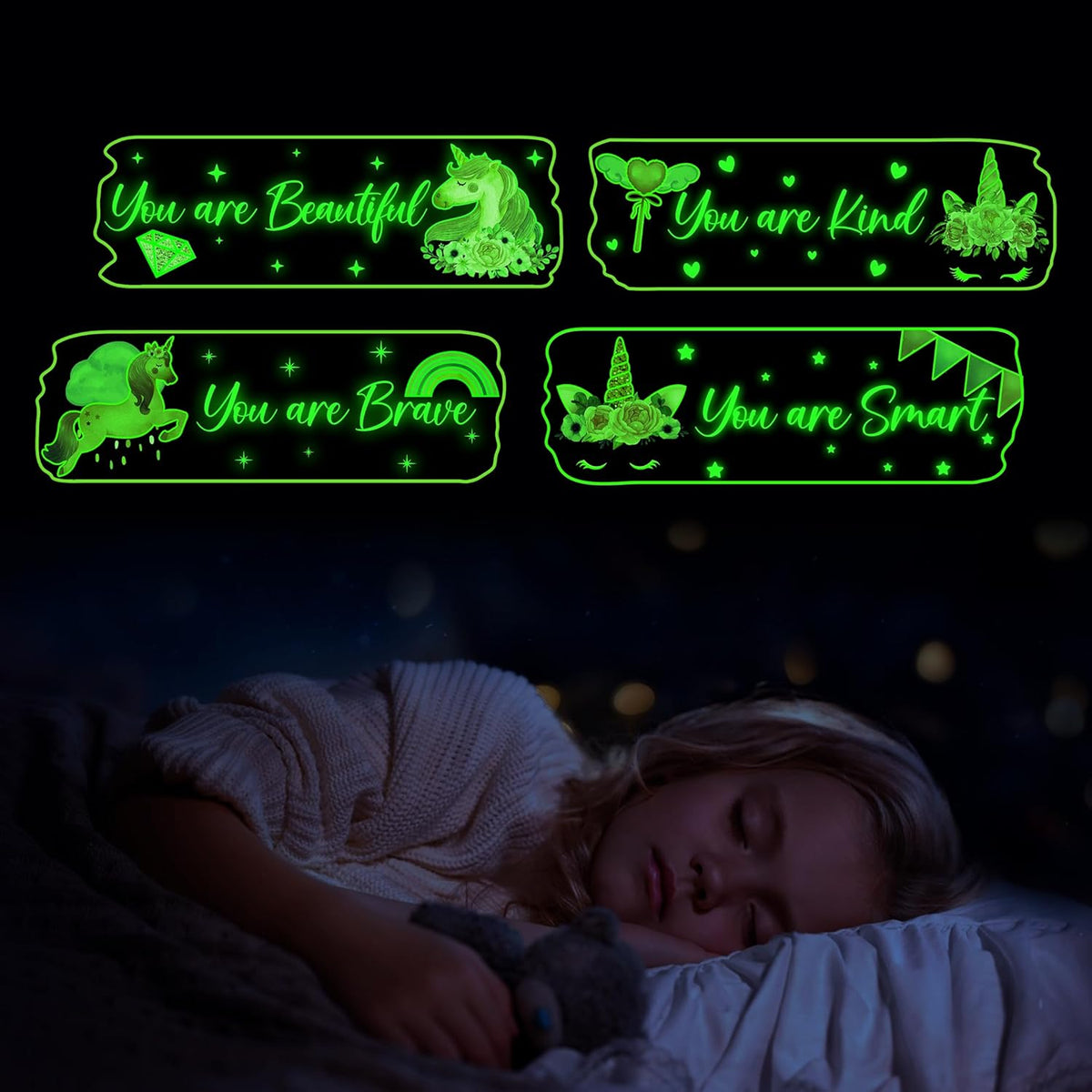 Glow in The Dark Stars Unicorn Wall Decals, Glowing Motivational Wall Art Inspirational Sticker, Peel and Stick Wall Decal for Girl's Room