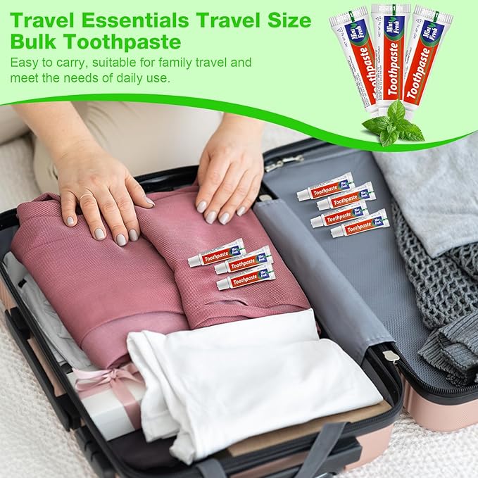 HOFASON 200 Tubes Bulk Travel Size Toothpaste 0.18 oz, Extra Small 2.28x0.78 inches Disposable Travel Size Bulk Mini Toothpaste Peppermint for Bad Breath, Guests, Homeless, Hotel, Charity Toiletries