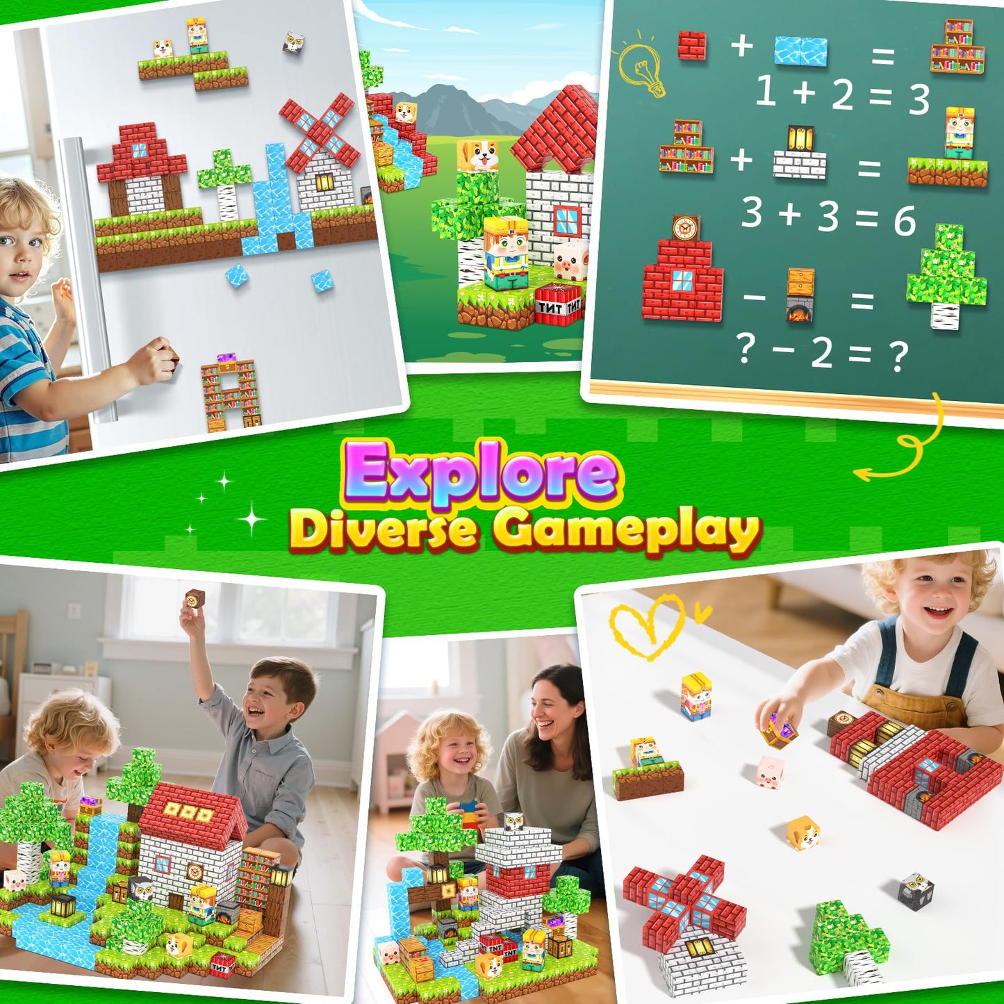 100 PCS Magnetic Blocks Toys, Build Mine Magnet World Set, Magnetic Tiles Building for Boys & Girls Age 4-8 5-7, STEM Montessori Sensory Toys for Toddlers Kids Gifts