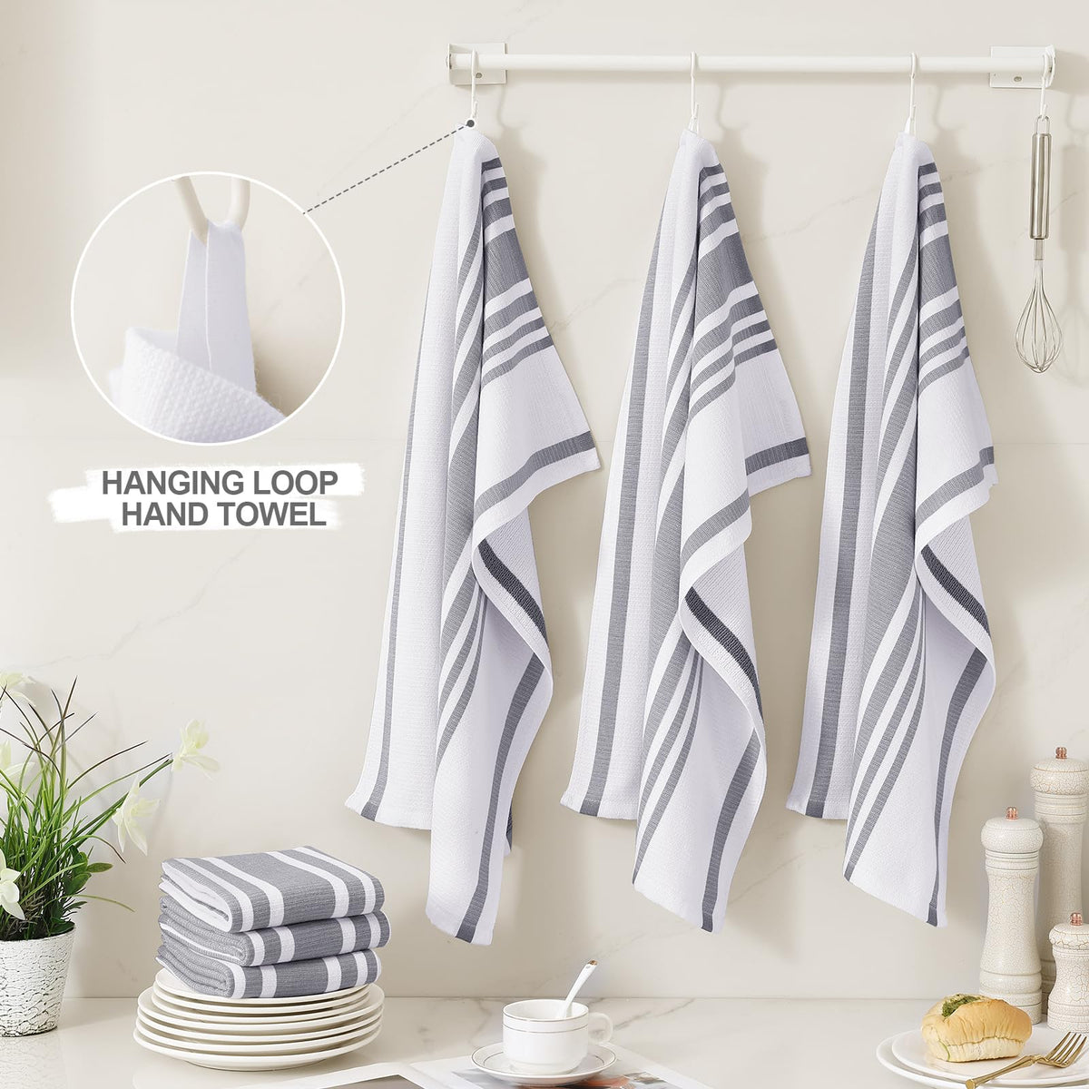 Premium Cotton Stripe Kitchen Towels 3 Pack (3 Count)