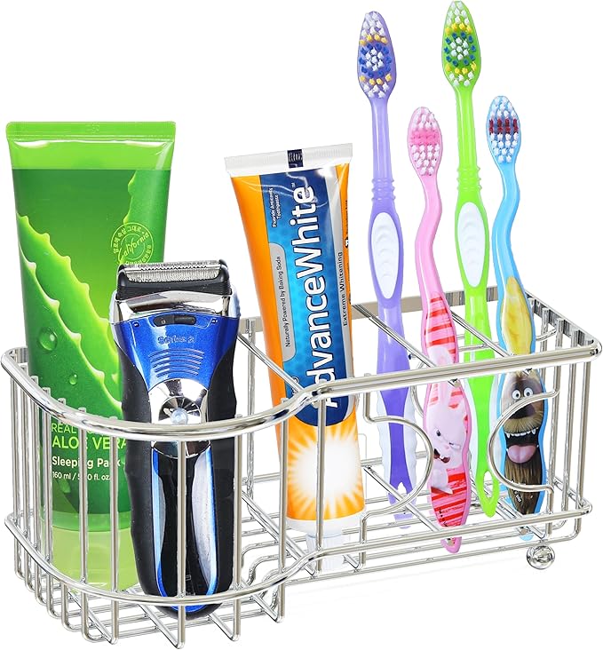 Simple Houseware Multi-Functional 6 Slots Toothbrush Holder, Chrome