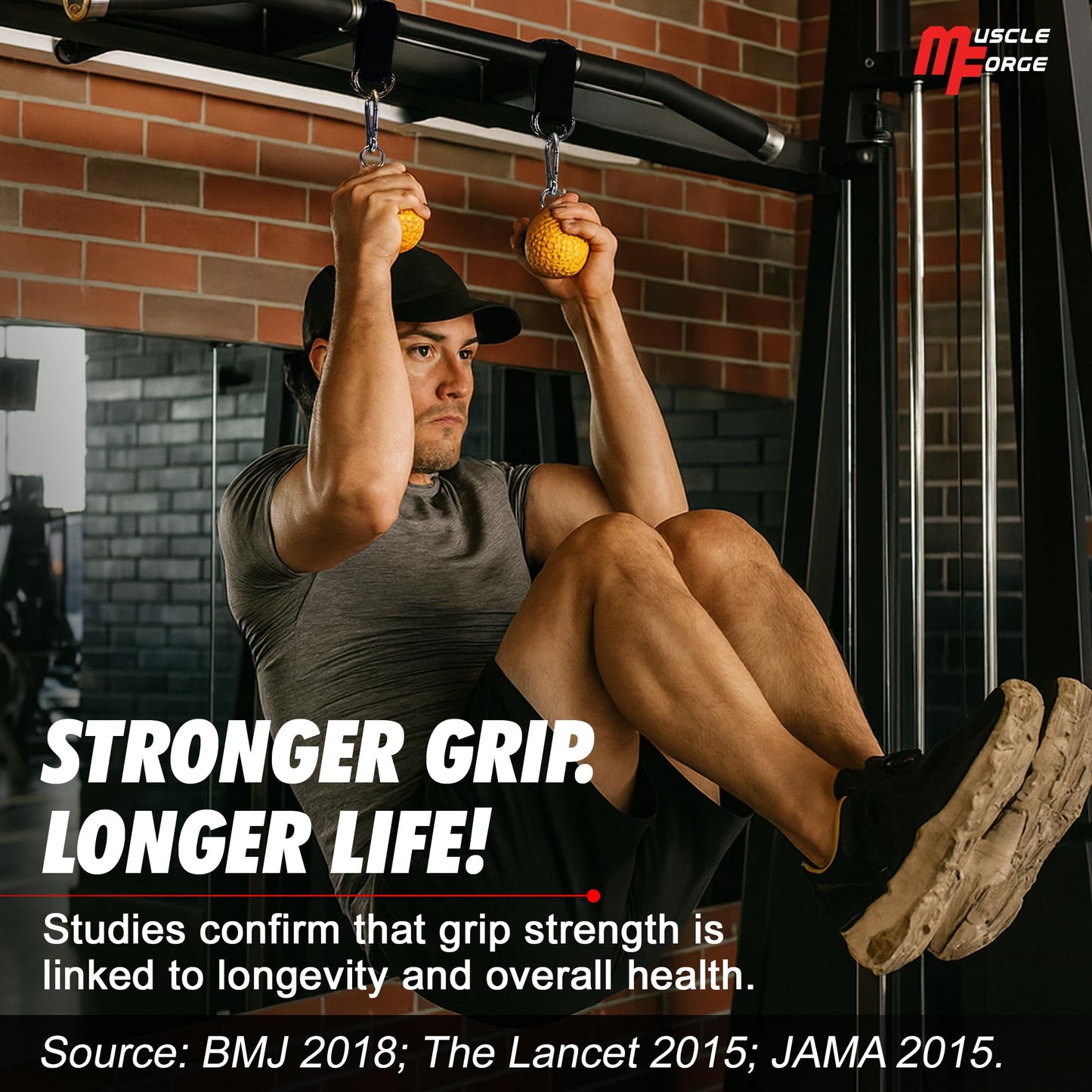 MuscleForge Pull Up Grips Ball – Enhance Grip Strength & Forearm Training – 2.8inch Non-Slip Surface Grip Balls – Includes Carabiners & Straps – Max Load 530lbs – Ideal for Climbing, Calisthenics