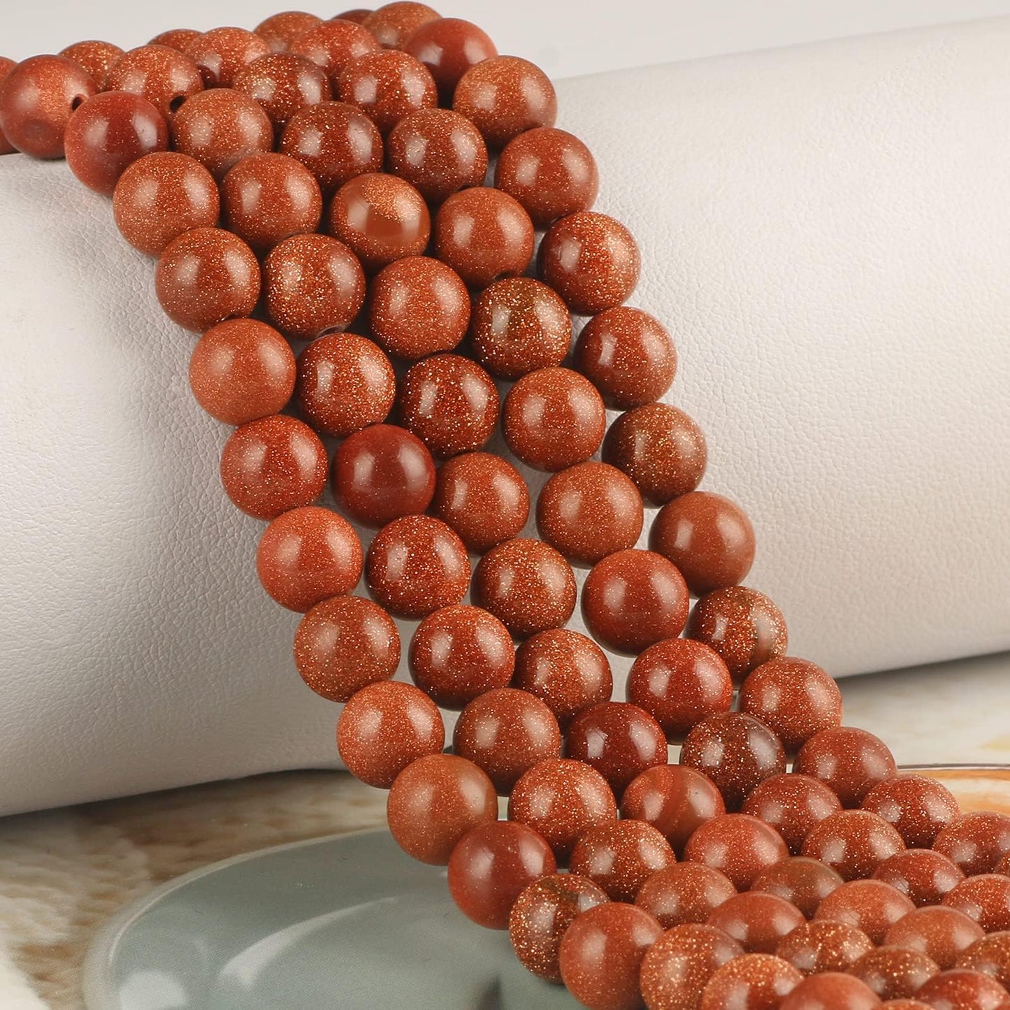 NITOPUPU 100Pcs 8mm Smooth Gold Sandstone Beads Round Loose Gemstone Stone Beads for Jewerly Making with Crystal Stretch Cord