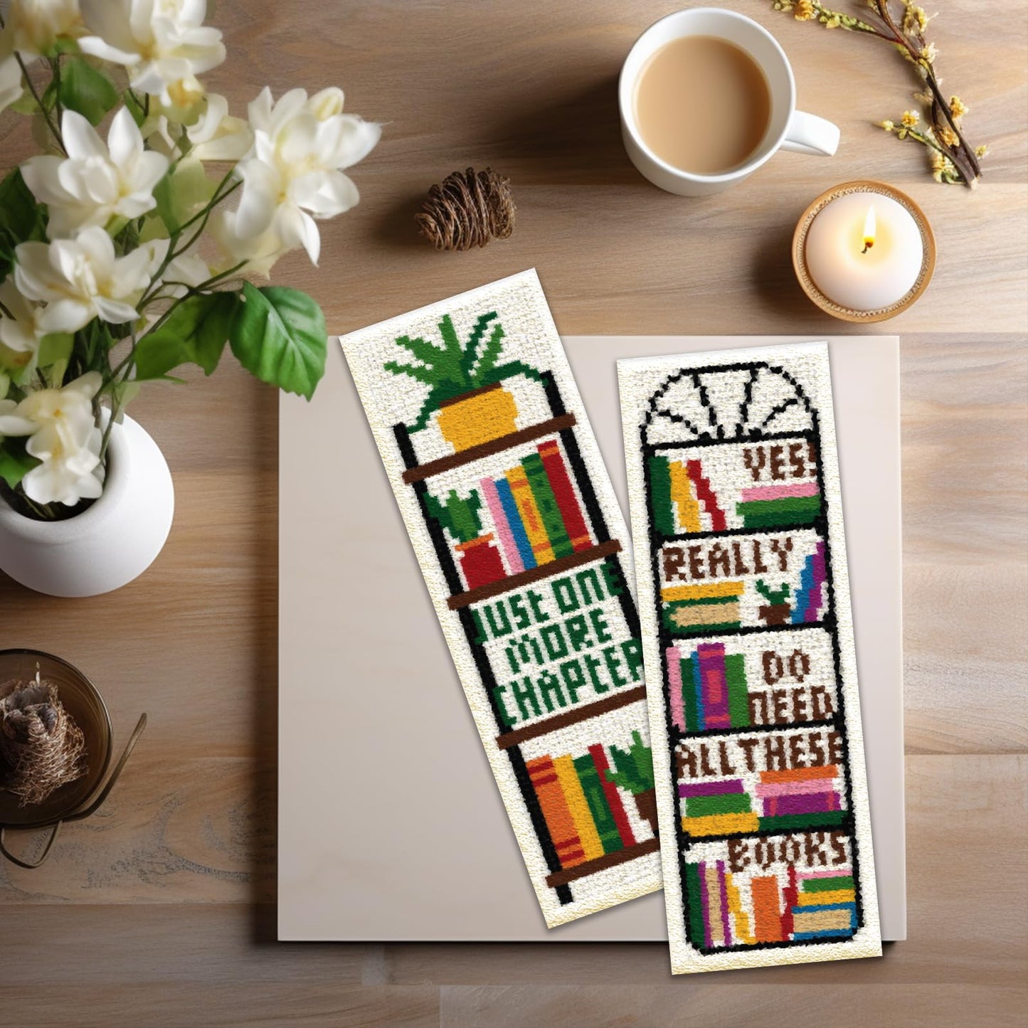 ACRNIGHEET 6PCS Cross Stitch Bookmark Kits Bookshelves Words Pattern Counted Cross Stitch Kits for Beginners Adults DIY Stamped Embroidery Bookmarks with Instructions Hand Embroidery Craft Gift
