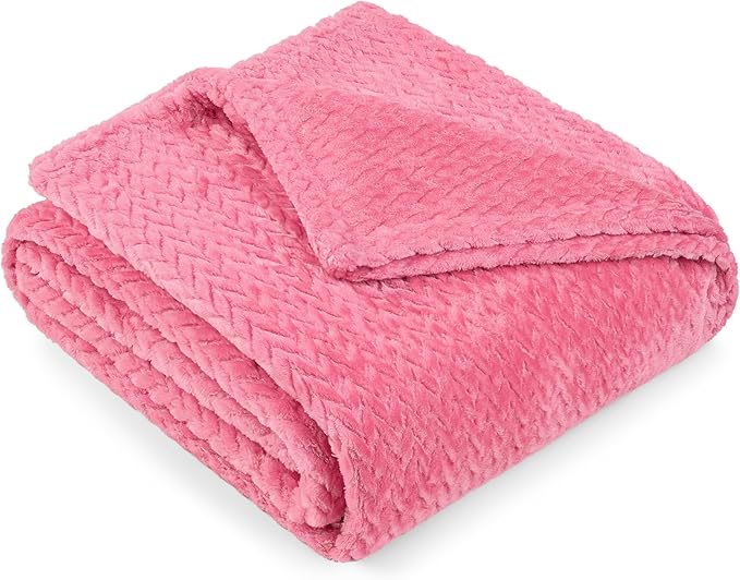PAVILIA Soft Fleece Hot Pink Throw Blanket for Couch, Lightweight Plush Warm Blankets for Bed, Fuzzy Cozy Flannel Blanket Throw for Sofa, Travel, Jacquard Pattern, Hot Pink, 50x60 inch