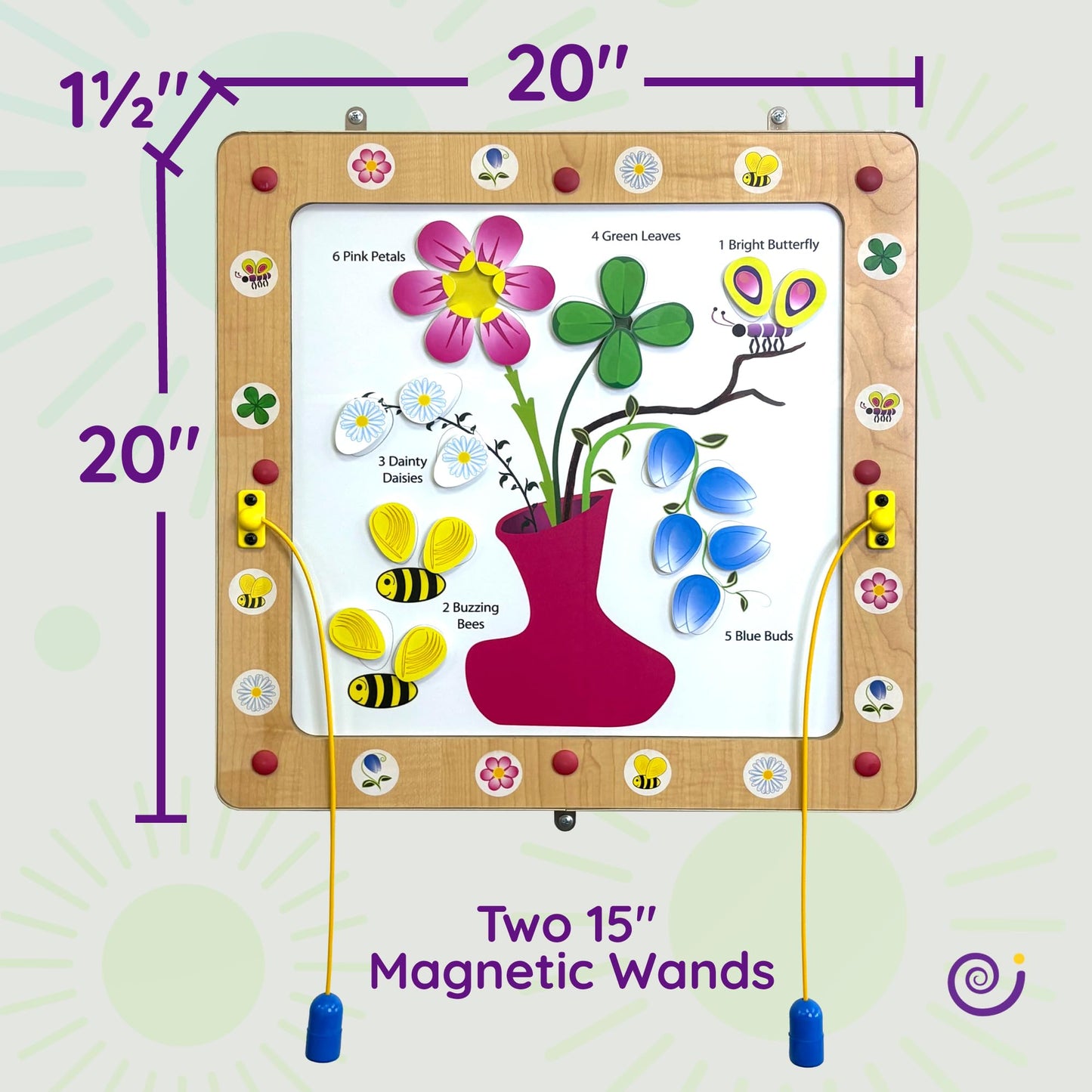 Playscapes Magnetic Toddler Activity Wall Panel Toy – Interactive Wall Busy Board – Melamine Frame & Acrylic Panel with 2 Wands – Easy Installation, No Loose Pieces, Easy-to-Clean – Flower/Bees Design