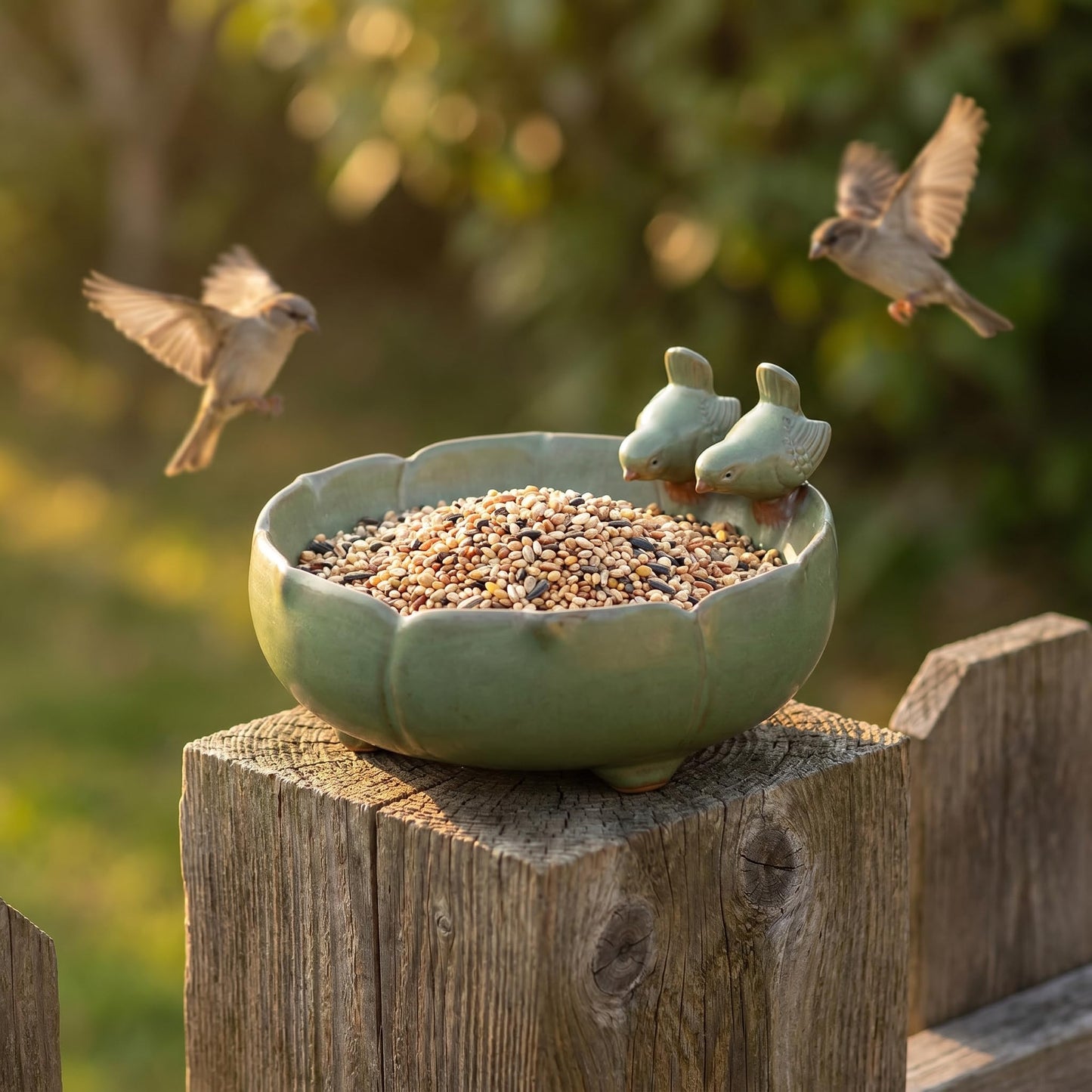 Lxdzsm Ceramic Bird Bath – 5.9” Birdbath Bowl Only, Small Bird Bath & Bird Feeder, Bird Water Bowl for Ground Bird Bath, Bee Bath, Ceramic Bird Baths for Outdoors, Garden Courtyard Decoration