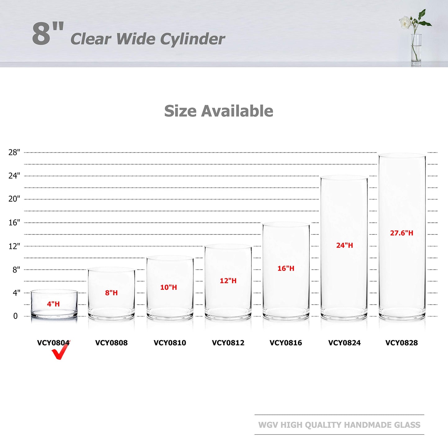 WGV Cylinder Vase, Open Width 8", Height 4", Clear Flat Pan Style Container, Planter Terrarium, Floral Centerpiece for Wedding Party Event, Home Office Decor, 1 Piece