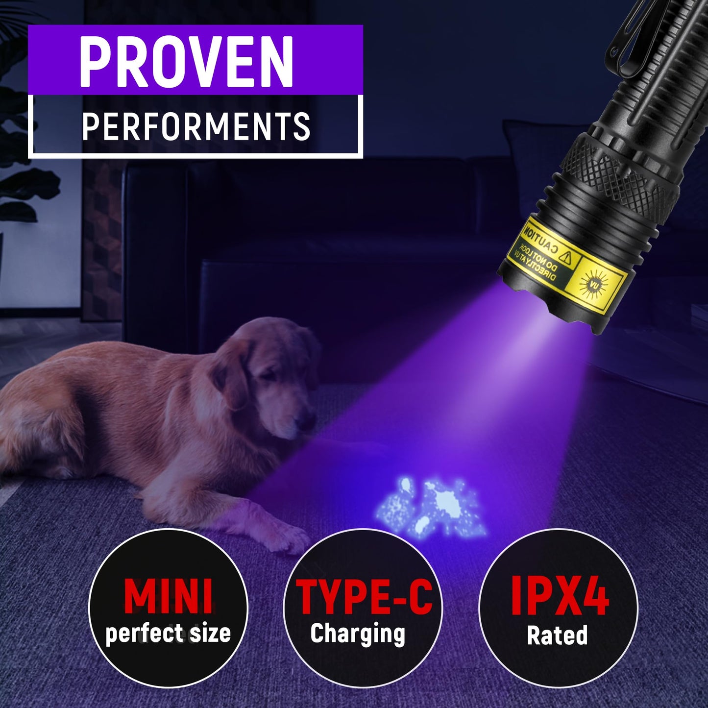 VMTENMV UV Flashlight Black Light, USB-C Rechargeable 395nm Blacklight Mini, Portable Handheld Powerful LED Ultraviolet Lights Flashlights, for Resin Curing, Uranium Glass, Pet Dog Urine Detection