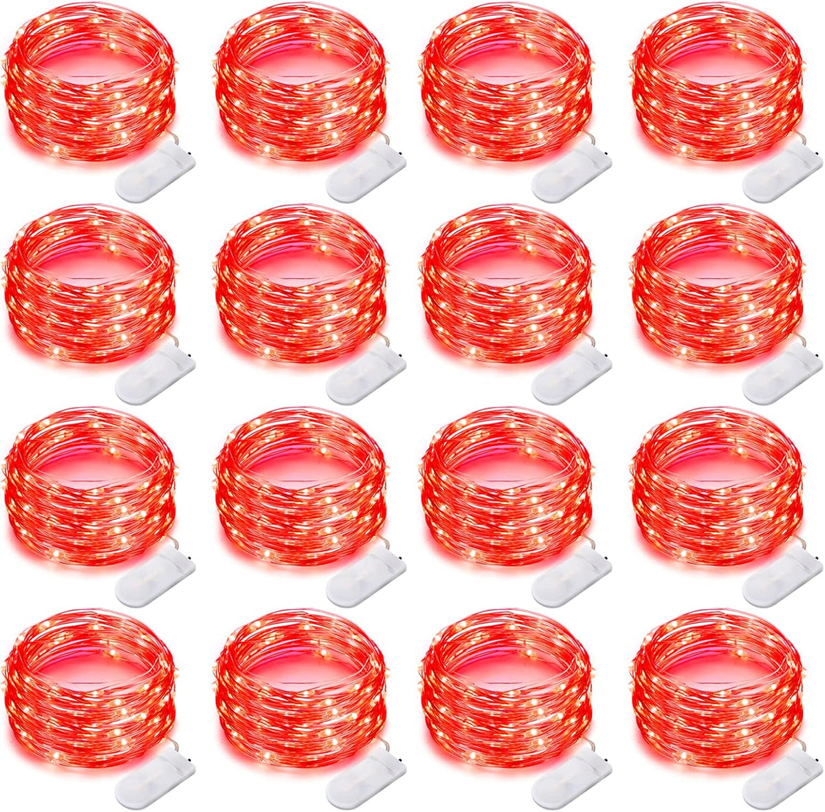 16 Pack 30 Led Fairy Lights Battery Operated String 10 Feet Waterproof Twinkle Mason Jar Silver Wire Firefly for Christmas Red