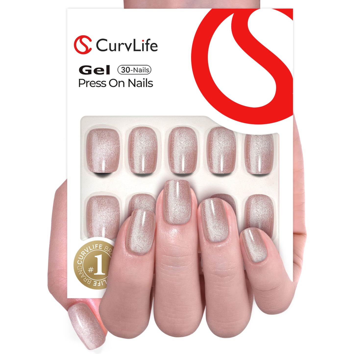 Curvlife Square Press on Nails Short, 30pcs Acrylic Cat Eye Fake Nails with Design Full Cover Reusable Nail Kit with Nail Glue Adhesive Tabs Artificial Glue on Nails