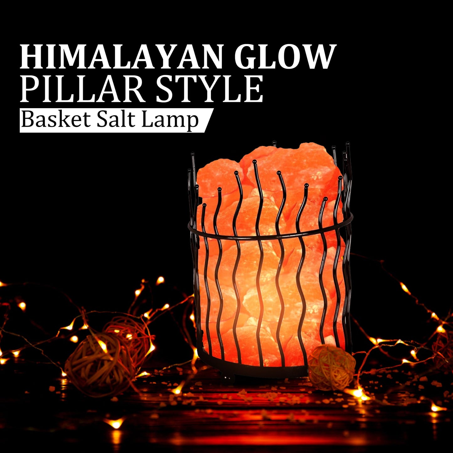 Natural Himalayan Salt , Tall Round Metal Basket lamp with Dimmer Switch | 8-10 lbs