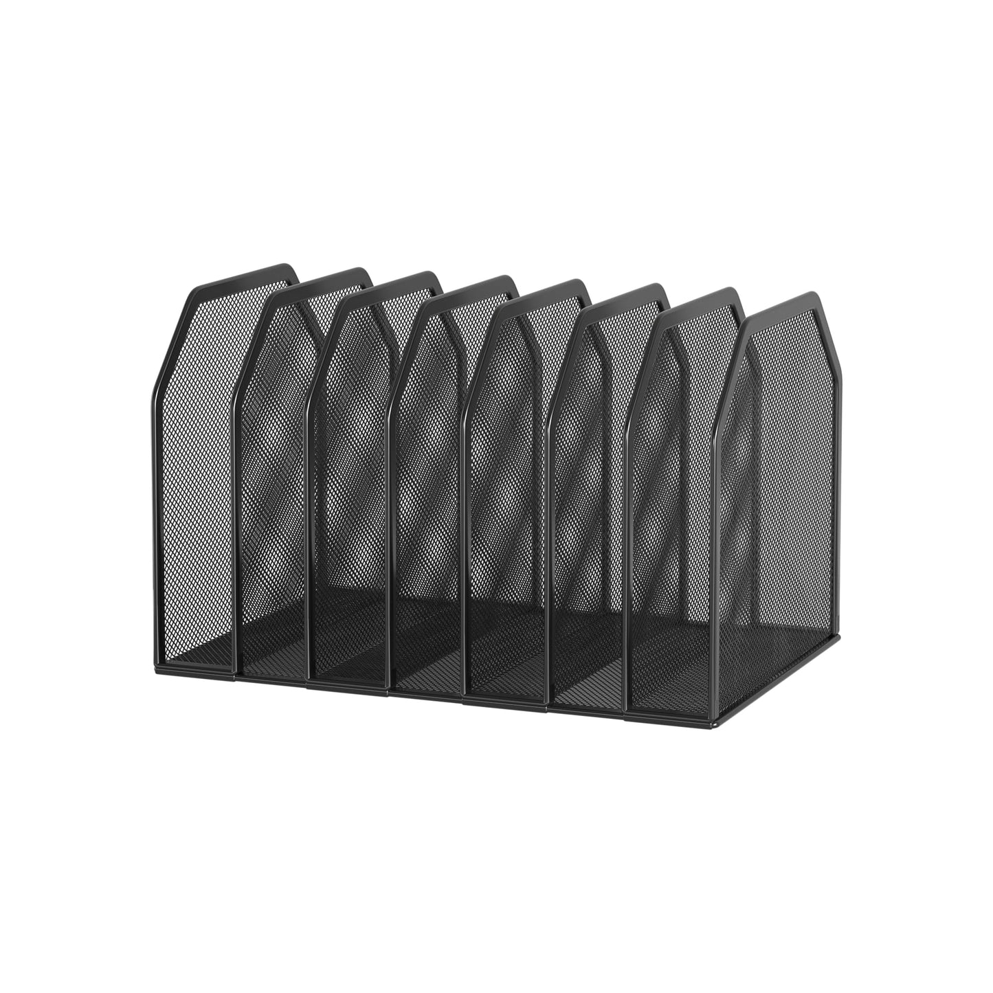 FANXIYQ Metal 7-Section File Folder Organizer for Desk | Vertical Office File Holder | Heavy-Duty Mesh Document Sorter for Books, Binders, Laptops | Black Desk Organizer (12.8”x8.5”x7.9”)