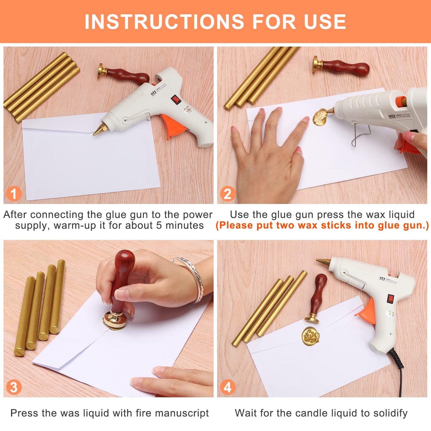 Sealing Wax Sticks 12P with Glue Gun, Luxiv 5.4" Sealing Waxs Stick 10MM Fire Manuscript Glue Gun Wax Seal Stamp for Wedding Invitations, Envelopes, Package Seal Waxs Sticks (Gold)