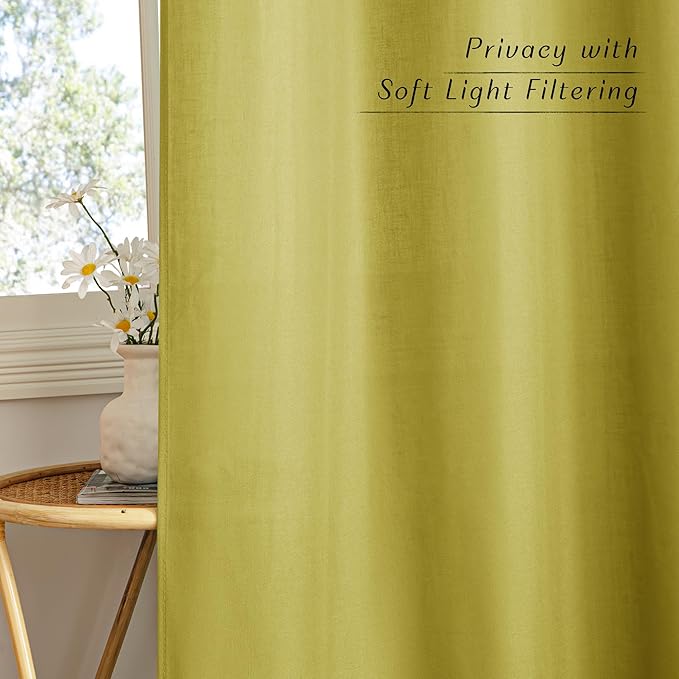 NICETOWN Bright Yellow Linen Curtains 96 inches Long, Grommet Thick Flax Light Filtering Window Treatments Semi Sheer Privacy Assured for Bedroom/Kids Room, W55 x L96, 2 Panels